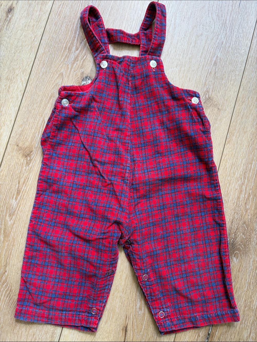 Vintage Healthtex Red Blue Plaid Corduroy Overalls 12 months